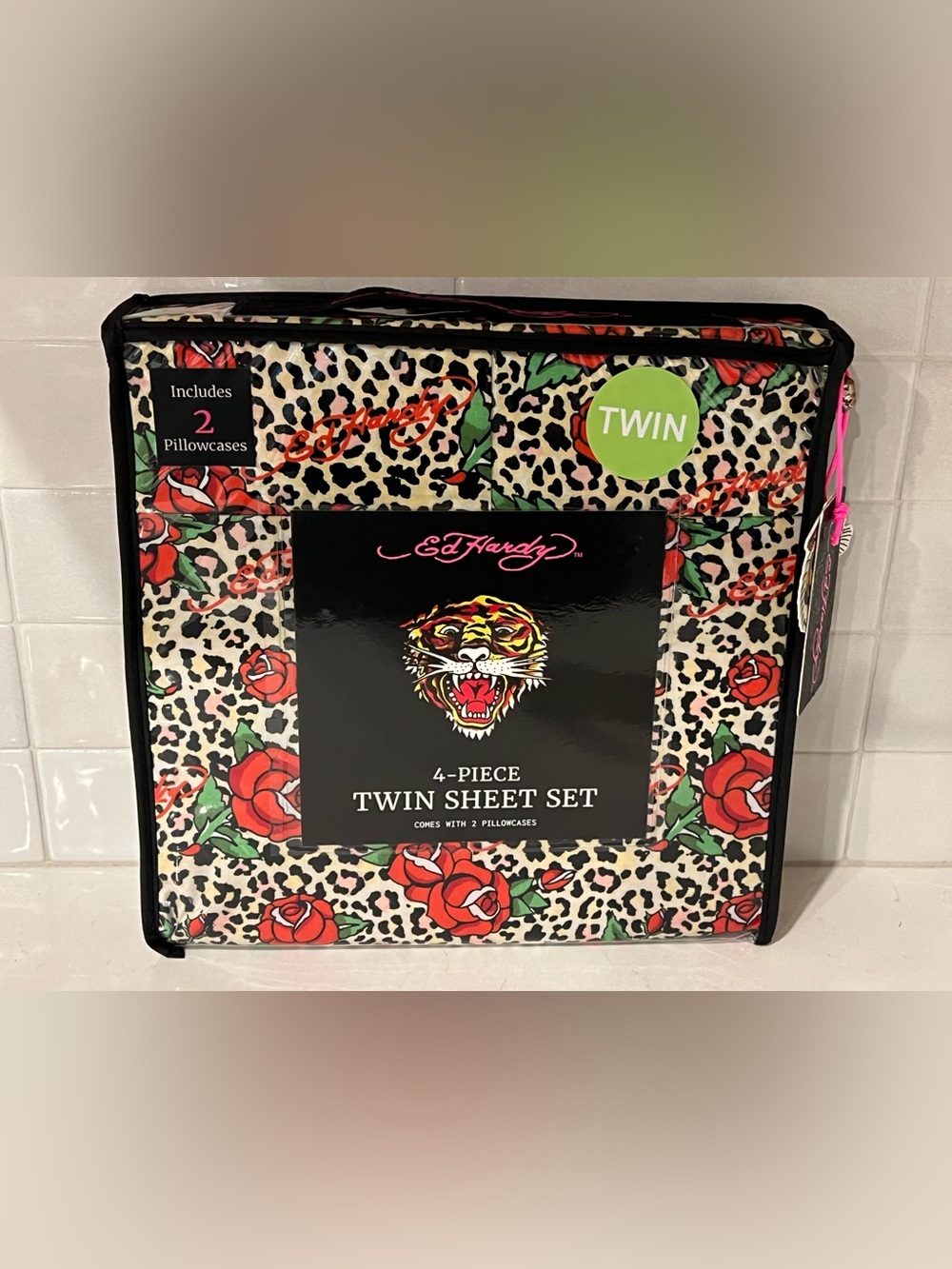 ED HARDY TWIN Sheet Set 4pc New Flowers Roses Leopard Cheetah Tattoo Grunge Y2K